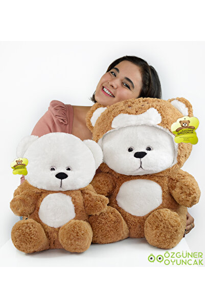 NİLOŞUM Uykumcuk Gold Kapüşonlu Peluş Ayı Sevgiliye Özel 70 Cm (%100 YERLİ)