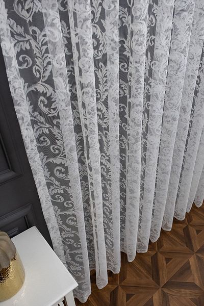 farbateks Classic Shawl Pattern Off White Color Pattern Design 2 Layers Pleated Tulle Curtain
