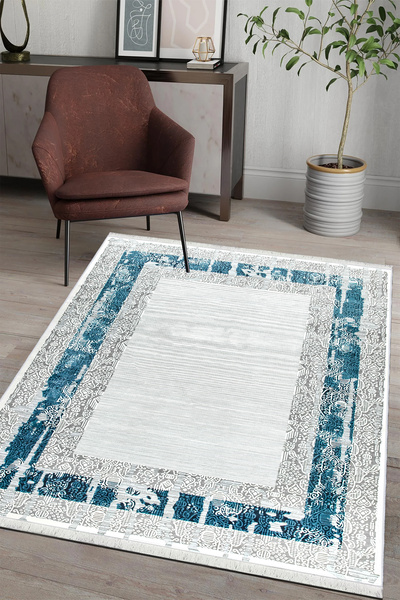 CENTER AVM Mavi Mutfak Halısı Makinede Yıkanabilir Halı Kaymaz Taban Halı