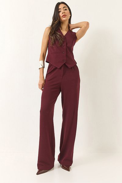 Bianco Lucci Bequeme Palazzo-Hose für Damen mit hoher Taille und Weste, gestricktes Oberteil und Unterteil, Anzug 9315 60281022