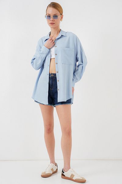 Bigdart 20126 Oversize Linen Shirt - Blue