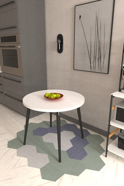 VİLİNZE Argos Yuvarlak MDF Beyaz Sabit Mutfak Masası - Q90 Cm