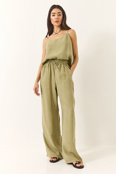 Bianco Lucci Women's Strappy Woven Modal Blouse Pants Top and Bottom Set 9298 60281024
