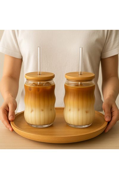 SNA Coffee Glass Heat Resistant Ice Latte Glass Cup with Straw Coffee Cocktail Glass Presentation Cup 400ml