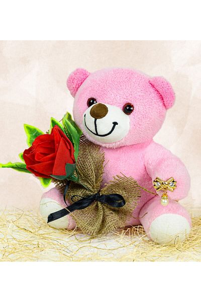 Özgüner Oyuncak 25 cm Cute Teddy Bear Holding a Rose in Her Hand