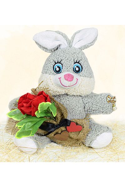 Özgüner Oyuncak 25 cm Cute Rabbit Holding a Rose in Her Hand
