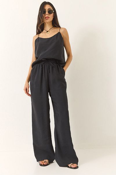 Bianco Lucci Women's Strappy Woven Modal Blouse Pants Top and Bottom Set 9298 60281024