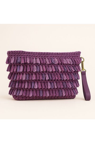 ALMERTİCARET Rafya El Örgüsü Kadın Çanta El Yapımı, Deri Askılı, Fermuarlı Gü...