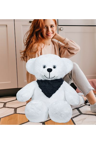 Özgüner Oyuncak Large Size 65 cm White Plush Teddy Bear with Scarf – Special Gift for Loved Ones