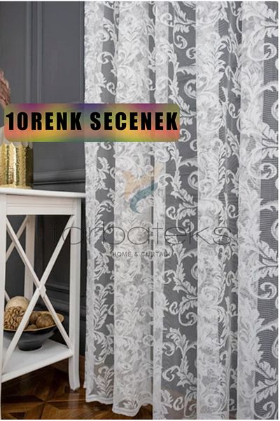 farbateks Classic Shawl Pattern Off White Color Pattern Design 2 Layers Pleated Tulle Curtain
