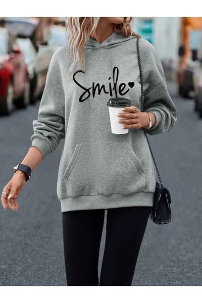DUBU BUTİK Φούτερ με γκρι στάμπα Oversize Door