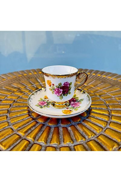Kosova Owen Floral Coffee Cup Set with 6 Footed Cups