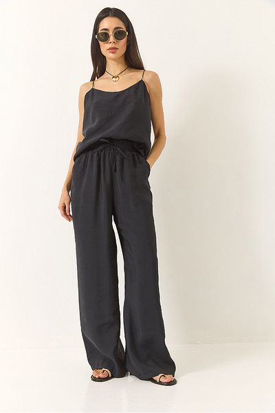 Bianco Lucci Women's Strappy Woven Modal Blouse Pants Top and Bottom Set 9298 60281024