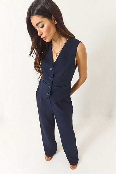 Bianco Lucci Women's High Waist Relaxed Palazzo Pants with Vest Knitted Bottom-Top Suit 9315 60281022