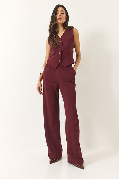 Bianco Lucci Bequeme Palazzo-Hose für Damen mit hoher Taille und Weste, gestricktes Oberteil und Unterteil, Anzug 9315 60281022