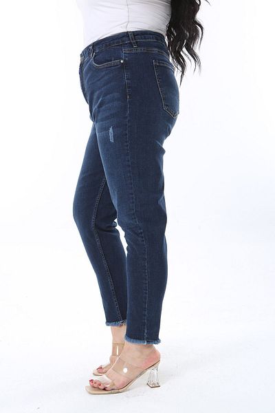 Şans Τζιν Navy Blue Lycra μεγάλου μεγέθους - σκισμένη λεπτομέρεια, Skinny Leg 65n38266