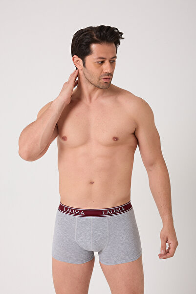 LAUMA Бавовняні еластичні боксери з лікрами, бордові деталі, світло-сірі, 9 штук в упаковці