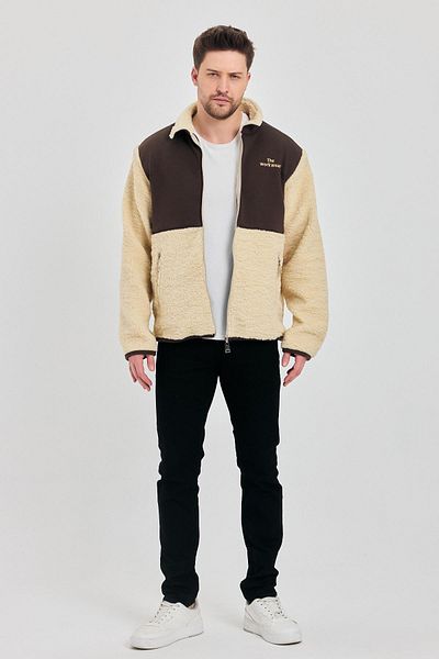DAMGA JEANS Ανδρικό μπουφάν με μισή γούνα βαμβακερό βελούδινο μπεζ