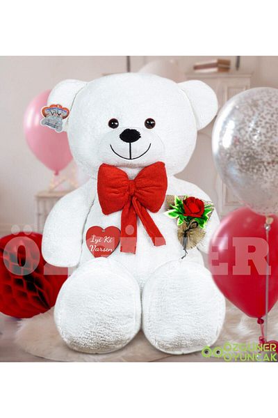 ÖZGÜNER 140 Cm Large Teddy Bear with Rose and Heart Bow Tie 100% Domestic