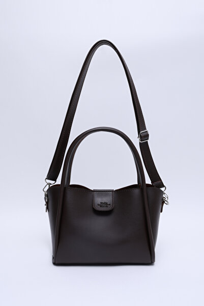 SHAKA حقيبة يد وكتف بمشبك من الجلد الصناعي بلون القهوة SHK190 مع حقيبة مكياج ...