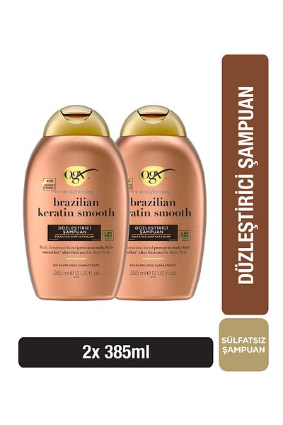 OGX 385 ml 2-Piece Brazilian Keratin Smooth Sulfate-Free Straightening Shampoo Set