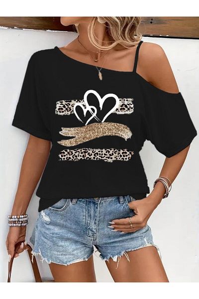 MRA Fashion Women's One Shoulder Open Rope Strap Printed Viscose Blouse
