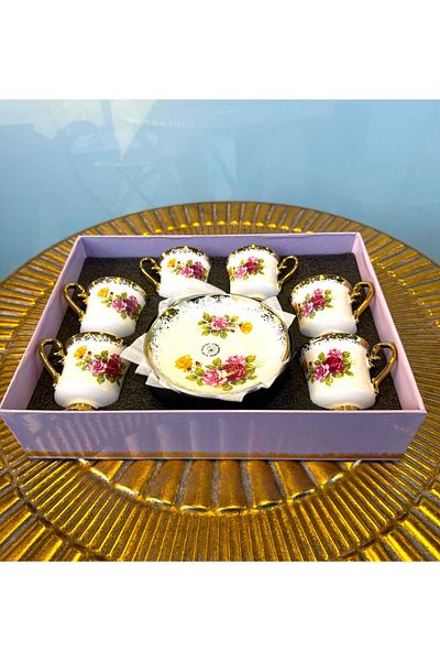Kosova Owen Floral Coffee Cup Set with 6 Footed Cups