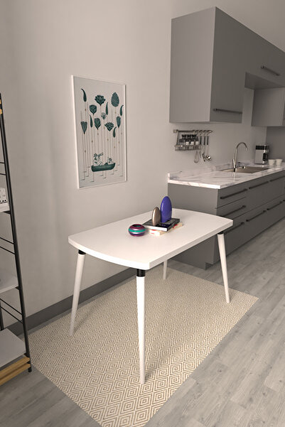 VİLİNZE Argos Sabit Mdf Beyaz Mutfak Masası - 70x120 cm