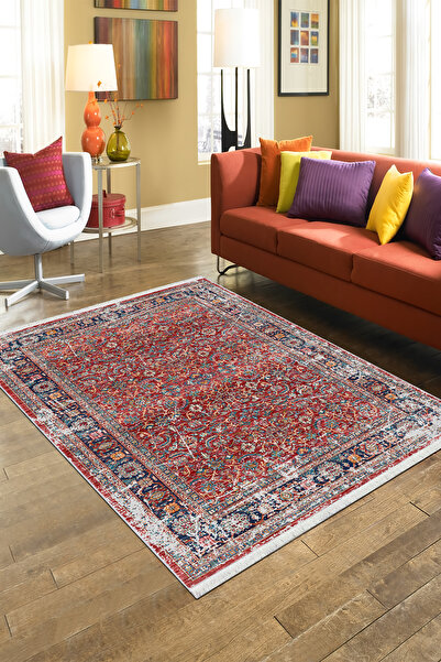 CENTER AVM Kırmızı Halı Salon Halısı Makinede Yıkanabilir Halı Kaymaz Taban Halı