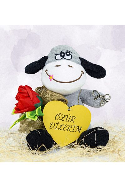 Özgüner Oyuncak I'm Sorry with a Rose in Her Hand 25 cm Cute Donkey