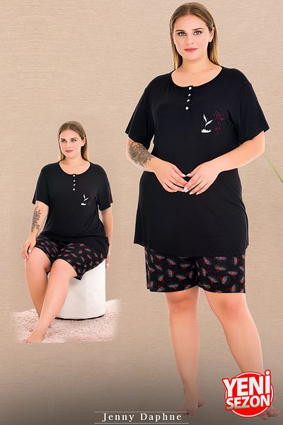 Jenny Daphne Lady Plus Size Floral Print Shorts Button-Down Collar Short Sleeve Shorts Pajama Set 10440