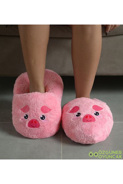 NİLOŞUM Loose Size Plush Slippers with Cute Animal Pattern