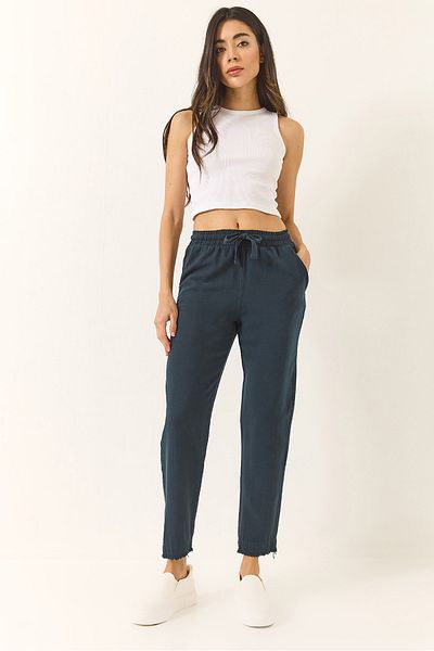 Bianco Lucci Damen-Karottenhose aus Leinen mit Taillenband und Taschen am Bein YP5134 60283180