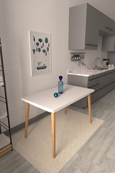 VİLİNZE Avanos Sabit Mdf Beyaz Naturel Mutfak Masası - 70x120 Cm