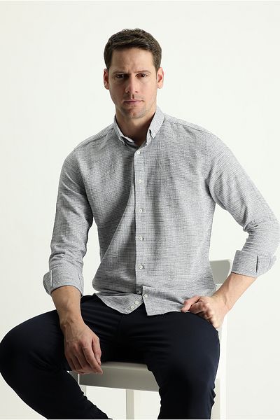Kiğılı Long Sleeve Slim Fit Slim Fit Linen Look Cotton Sports Button Collar Shirt