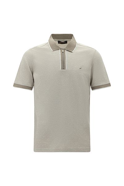 Abdullah Kiğılı Regular Fit Zippered Patterned Mercerized Cotton Polo Neck T-Shirt