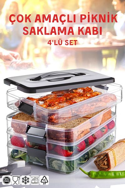 Nandy Home Set of 4 Multi-Purpose Picnic, Camping, Travel Storage Container