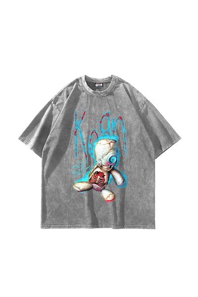 Sekizbiraltı Λευκό μπλουζάκι με στάμπα Korn Sos Doll Oversize Unisex Washed