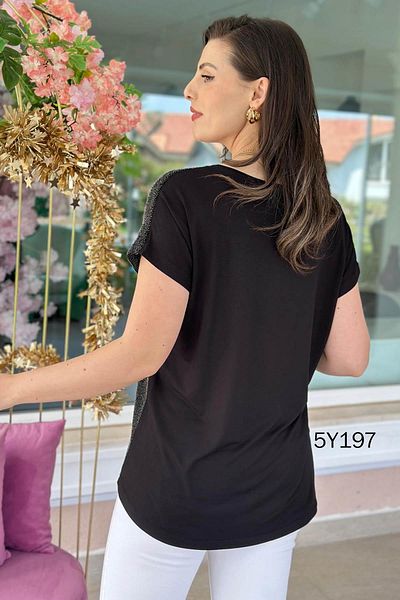 İnce Topuk В Yaka Simli Viscon Bluz 5y197