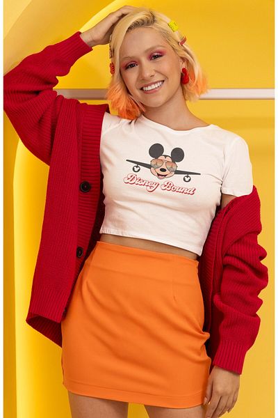 Fuddy Moda Mickeyy Bound Printed Crop Top, Γυναικεία μπλούζα με θέμα κινουμένων σχεδίων