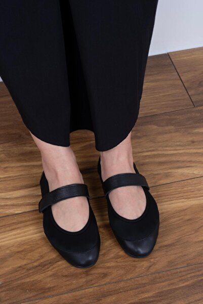 sovrana Black Stretch Back Leather Ballerinas