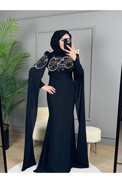 perfectmegastore New Elegans Pelerin Kol Abiye Elbise-2438