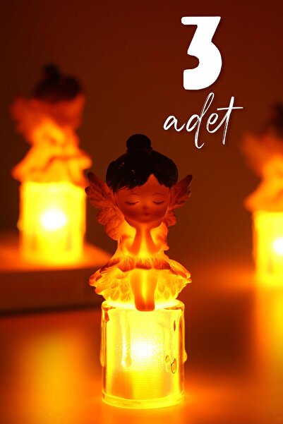 Telvesse 3LÜ Led Mum Kanatlı Melek Tip Dumansız Pilli Alevli Dekoratif Yapay ...