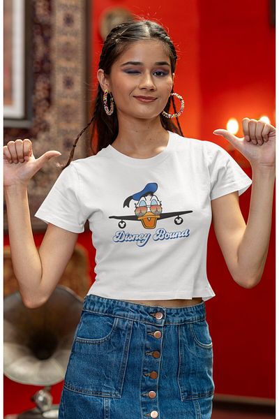 Fuddy Moda Cute Donald Bound Printed Crop Top, Women's Cartoon Printed Crop Blouse
