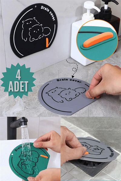 UGA İthalat 4Pcs Green Silicone Anti-Odor Mat - for Bathroom, Kitchen and Sink