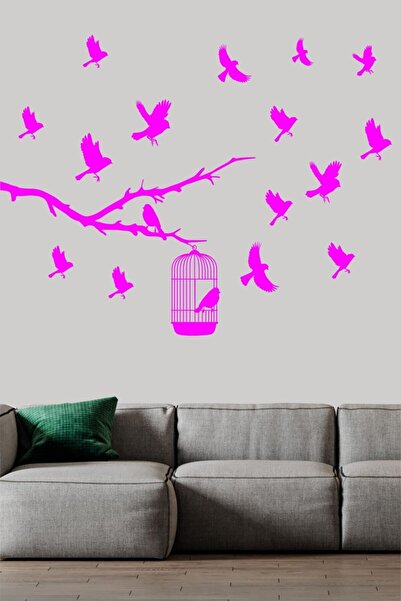 TRC TRAFİK ملصق حائط من القفص الوردي - ديكور الطيور والطيور المهربة (13 شخصية)
