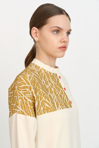 Nihan Ribbed Detailed Fabric Garnished Sweat Mustard