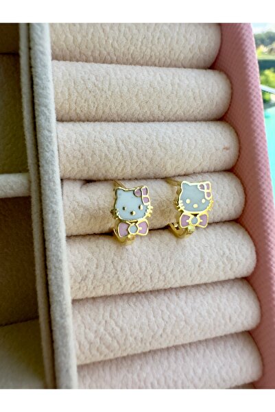 Kids fashion in Love Hello Kitty 925 ayar gümüş üzeri altın kaplama küpe
