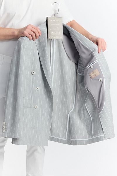 Frappoli Γκρι ιταλικό ριγέ Vitao Ανδρικό Half Ast Sports Blazer Slim Fit