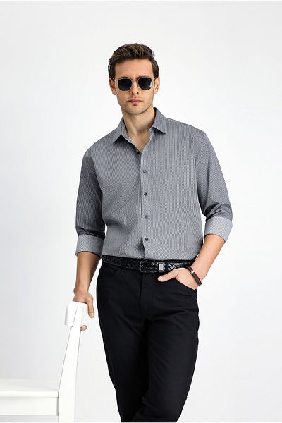 Kiğılı Long Sleeve Slim Fit Slim Fit Classic Patterned Cotton Shirt